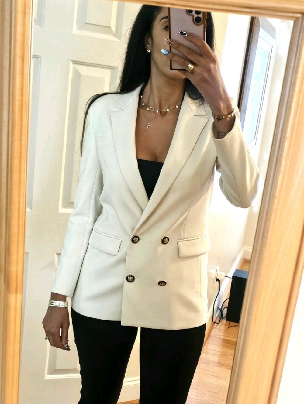 Zara Offwhite Nautical Double Breasted Blazer Med-EUC Retail $129-jcrew-banana